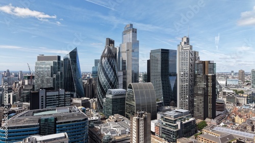 London City Financial District Skyscrapers Under Clear Blue Sky
