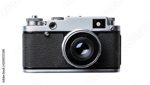 Vintage silver and black film camera with lens