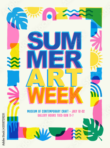 modern summer event poster inspired by risograph printing with bold typography color registration effect