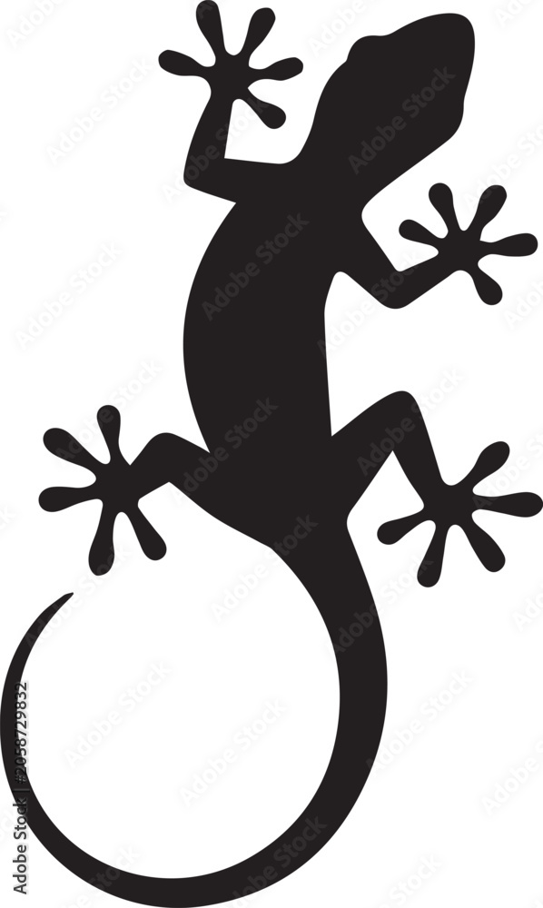 Fototapeta premium black silhouette of a lizard climbing up a surface with its feet