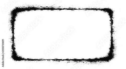 Grunge black frame border with distressed texture and blank white center background. 