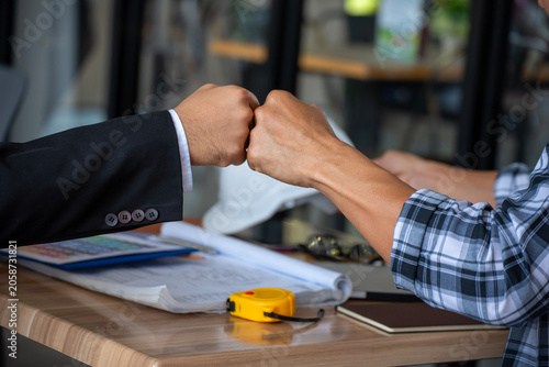 Картината върху платно Group of multiracial fist bump hands stack join hands together