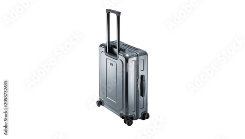 Photos Silver metallic carry-on suitcase with telescopic handle and wheels