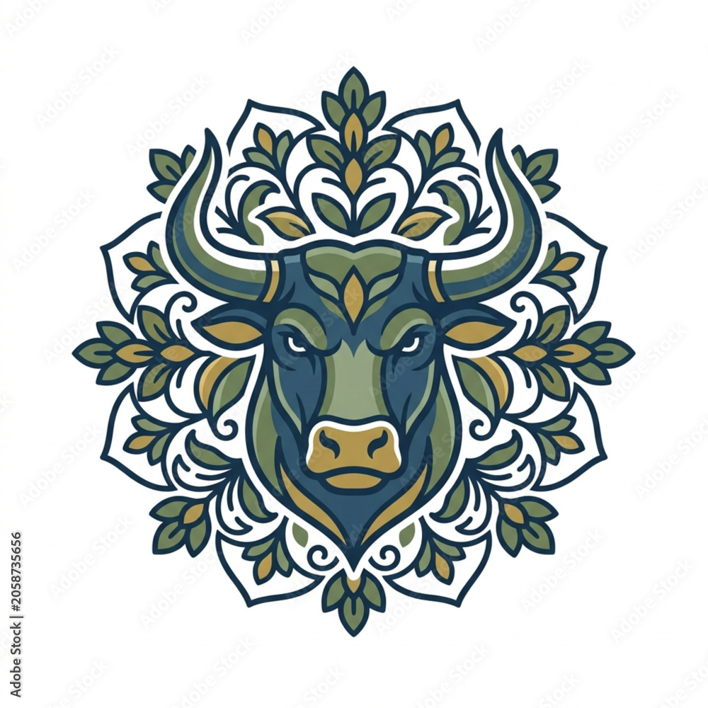Fototapeta premium Stylized Bull Head Mandala Art.
