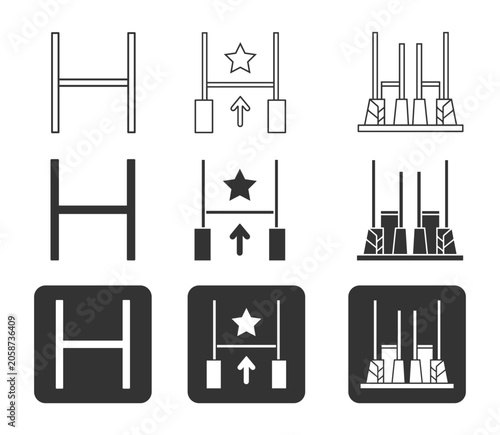 Horse Riding Jump Barrier Symbols Outline and Solid Icons