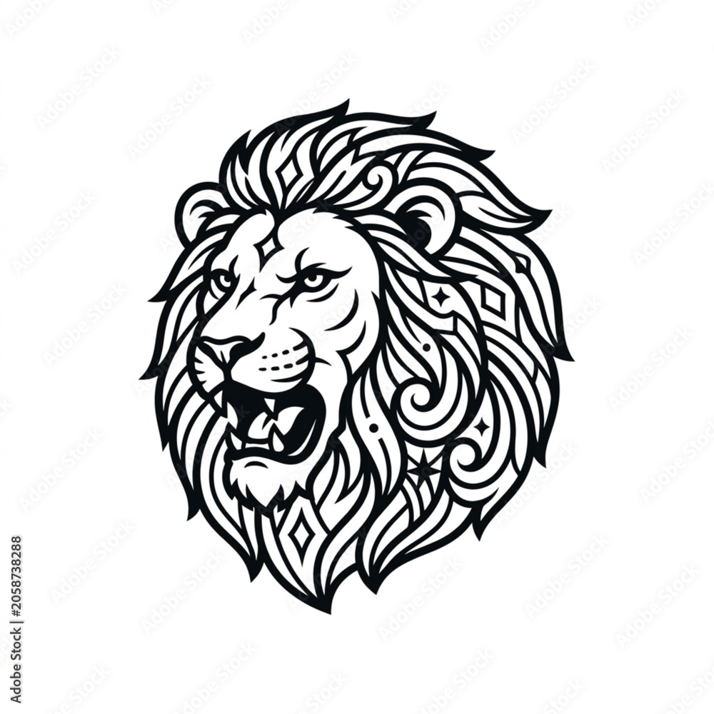 Obraz premium Majestic Lion Head with Ornate Mane Illustration.