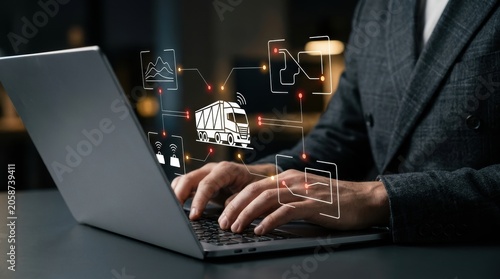 Photos Logistics manager tracking freight movement and fleet distribution using advance