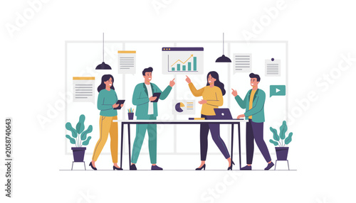 Business team brainstorming strategy and planning in modern office with co workers office work business