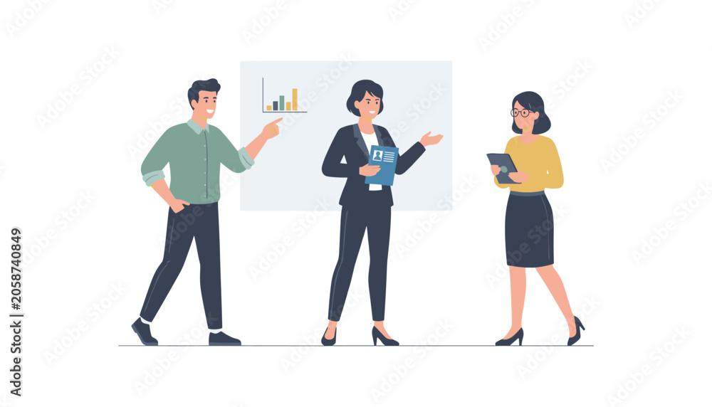 Fototapeta premium Professional business meeting and strategy collaboration illustration with office life business strategy