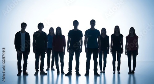 Silhouetted Group of Diverse People Standing in Line