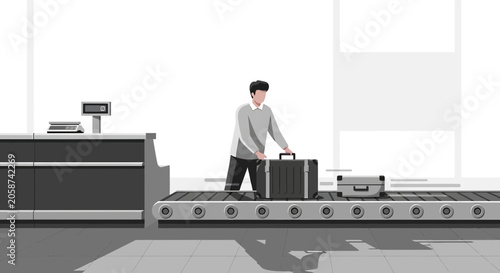 Man at Airport Security with Luggage on Conveyor Belt