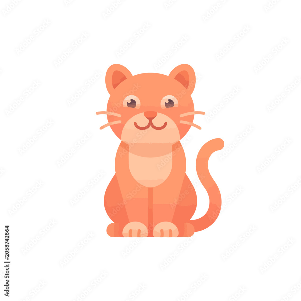 Fototapeta premium Cute Orange Cartoon Kitty Cat Sitting.