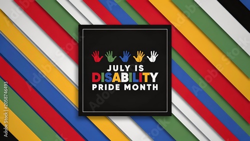 Disability Pride Month. Flag disability, hand, and heart. Great for posters, banners, social media and more. Black background.