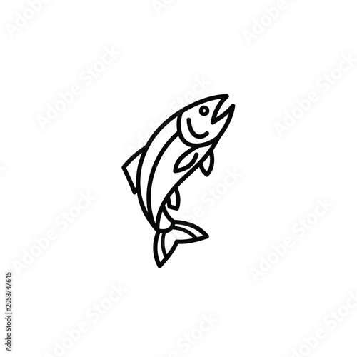 Tableau sur toile Jumping salmon fish line art icon for fishing and seafood logos
