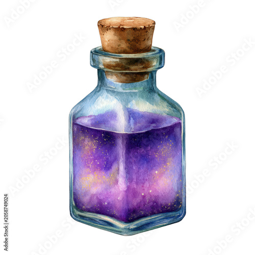 Witch potion bottle with cork, isolated on transparent background