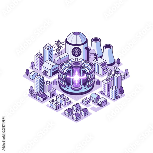 Futuristic Fusion Reactor Powering a Modern City.