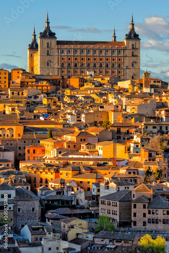 Spain. Toledo with Alcazar castle at sunset, Castilla-La Mancha. Summer tourism and travel