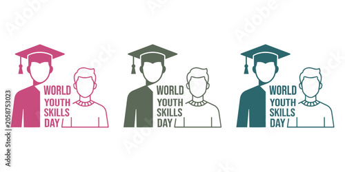 World youth skills day illustrations with graduation caps