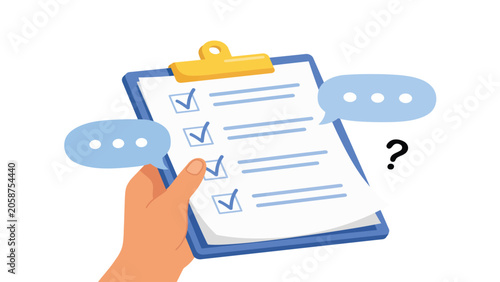 checklist survey concept vector illustration with clipboard questionnaire feedback form and business assessment
