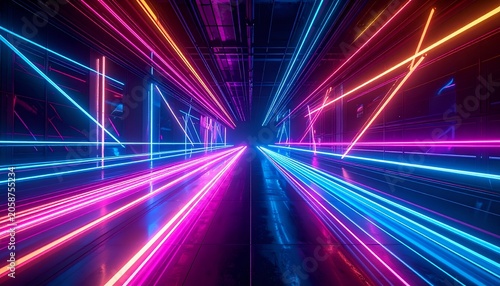 Futuristic neon tunnel with vibrant colors and perspective.