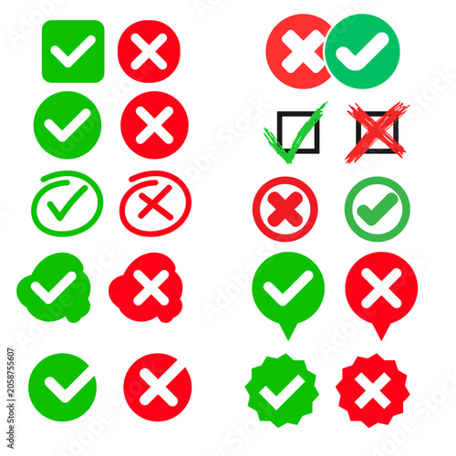 Check Mark and Cross Symbol Icons Red and Green Validation Set
