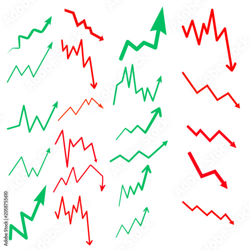 Stock Market Trend Lines and Financial Growth Chart Arrows Vector Set