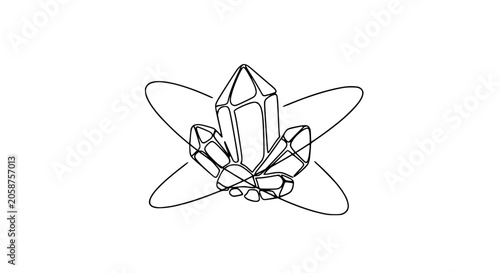 Foto Abstract Crystal Formation with Orbital Lines