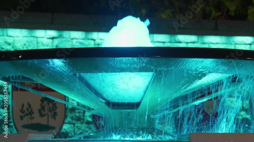 Victoria, BC, Canada – June 14, 2026: Illuminated public fountain at night