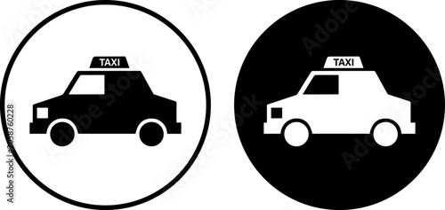 Schilderij op canvas Two taxi car icons, one black on white and one white on black