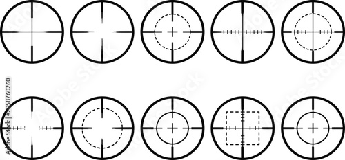 Canvastavla Set of circular reticle crosshair designs with diverse targeting patterns, optic
