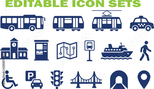 Photos Public transportation and urban transit icons set with transportation navigation