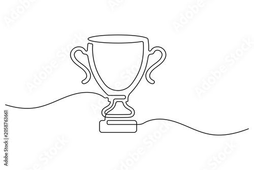 Bild auf Leinwand Football trophy continuous line drawing with wavy baseline minimalist vector ill