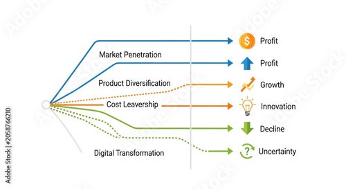 Business strategy, market growth, profit, innovation, vector flowchart