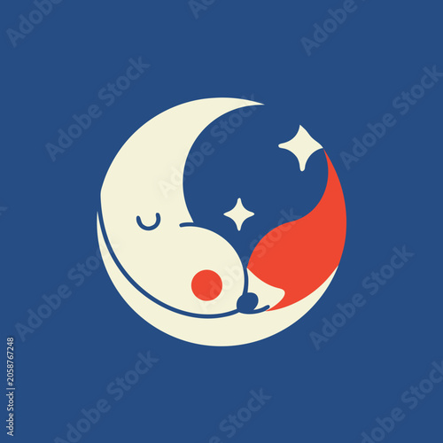 Sleeping dog curled within a crescent moon vector illustration