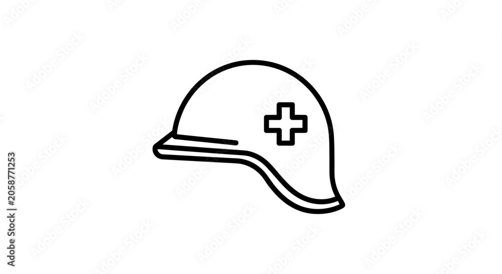 Fototapeta premium Medical Helmet Icon with Cross Symbol - Military Health Care Concept