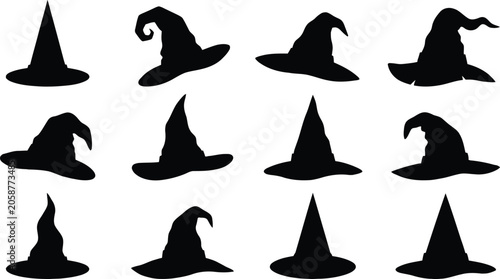 Obraz na plátně Black witch hats collection set