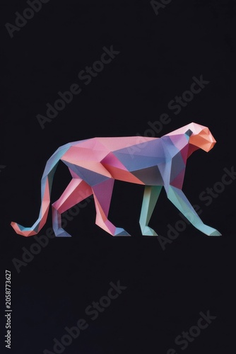 abstract art, paper art, origami, colorful cheetah, black background