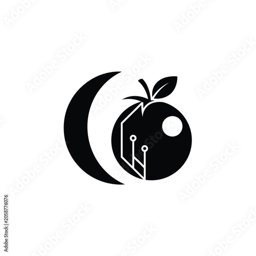 Minimalist Bio-Tech Fruit and Moon Logo Icon