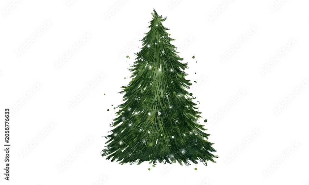 Fototapeta premium Decorated Christmas Tree on White Background