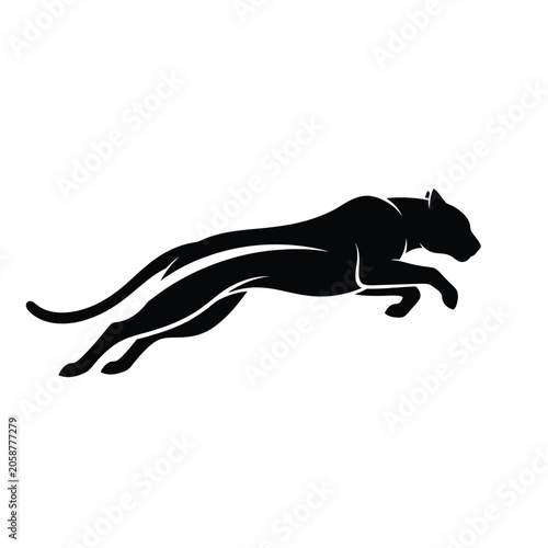 Sleek Black Panther Silhouette Jumping Vector Icon