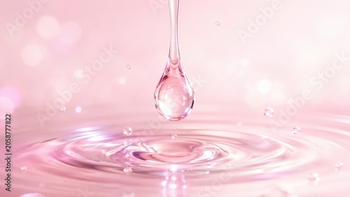 ピンクの水面に落ちる美しい一滴の雫