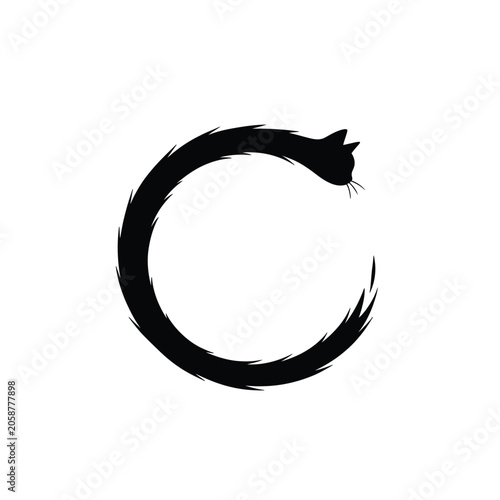 Minimalist Black Cat Silhouette Circular Enso Logo Design