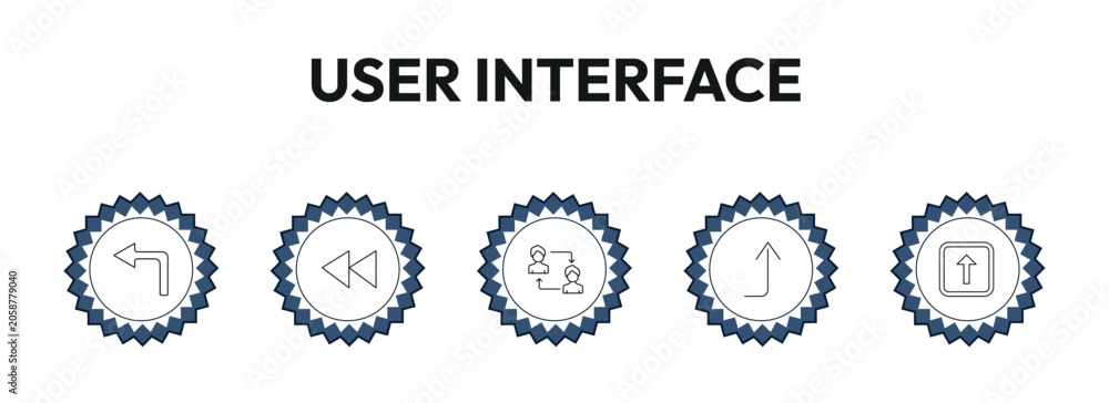 Fototapeta premium user interface outline icon set. left turn, rewind, exchange personel, key up and more. linear vector collection. editable stroke