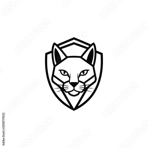 Minimalist Cat Head Shield Logo Vector