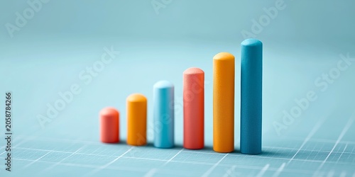 Growth Chart Visualization: A vibrant bar chart with ascending bars in red, orange, blue, and teal, representing upward financial growth or progress.