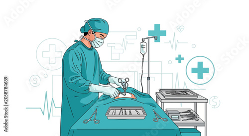 Surgeon Performing Laparoscopic Surgery with Medical Team and Equipment