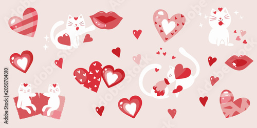 Cuadro en lienzo Valentine s Day Hearts And Cats A Whimsical Vector Illustration
