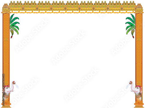 Canvas Print Traditional Indian welcome gate vector with elephants