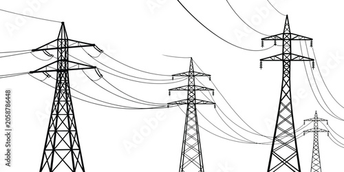 Cuadro en lienzo Electric power transmission towers, high voltage lines, industrial infrastructur