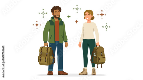 Couple with Backpacks Ready for Adventure, Outdoor Exploration